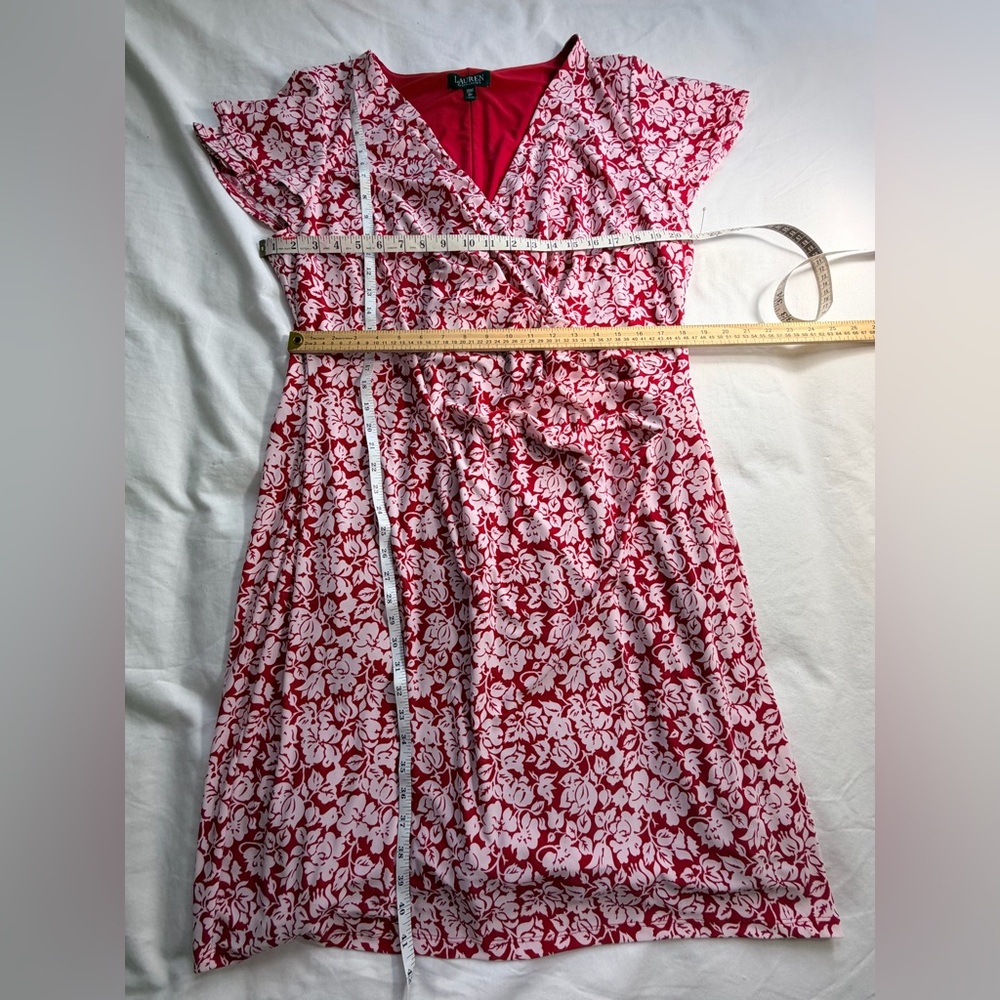 Lauren Ralph Lauren 20W Red Floral Faux Wrap Midi Dress - EUC - Picture 5 of 5